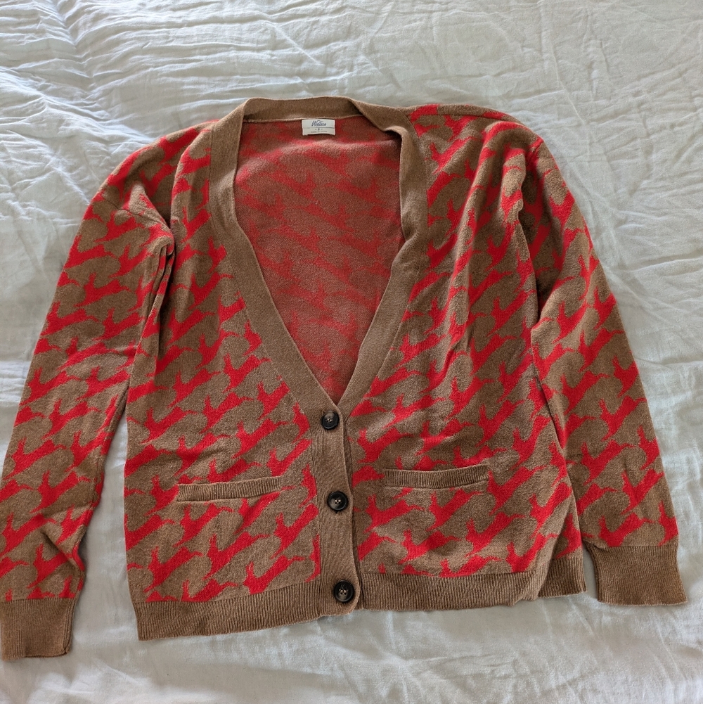 Madewell Vintage Cardigan Brown with Red Rabbits Size S